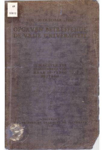 1880 - 20 October - 1930. Opgaven betreffende de Vrije Universiteit - pagina 1
