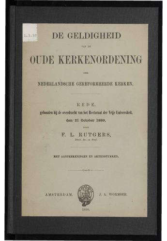 De geldigheid van de oude kerkenordening der Nederlandsche Gereformeerde Kerken - pagina 1